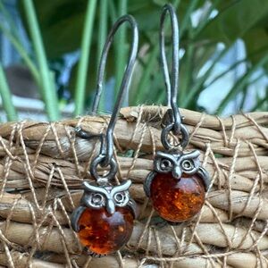 925 Amber Owl Earrings